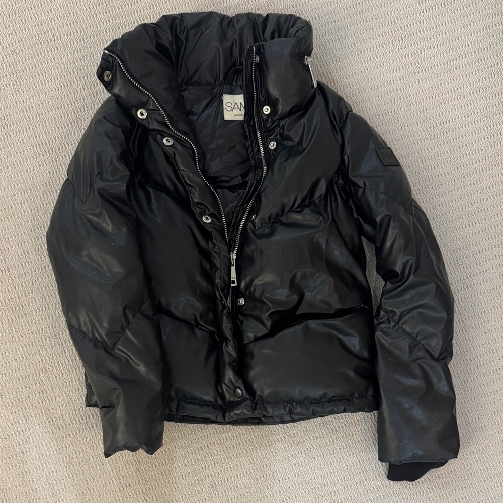 SAM. Glossy Black Kids Puffer Jacket with High Collar